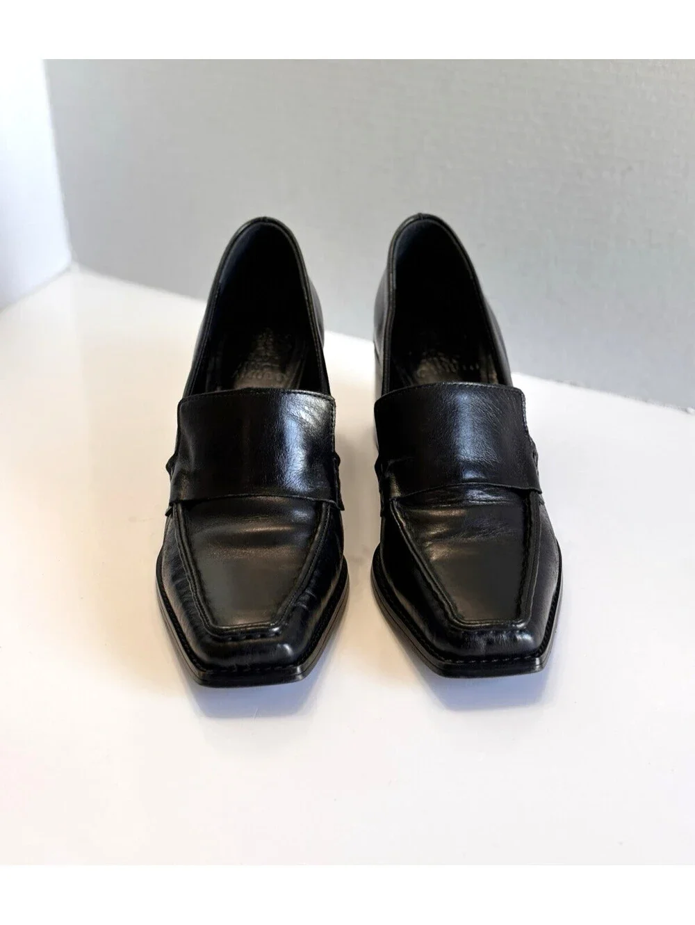 Vince Camuto Segellis Women's Black Leather Loafer Pumps Square Toe Size 8 M